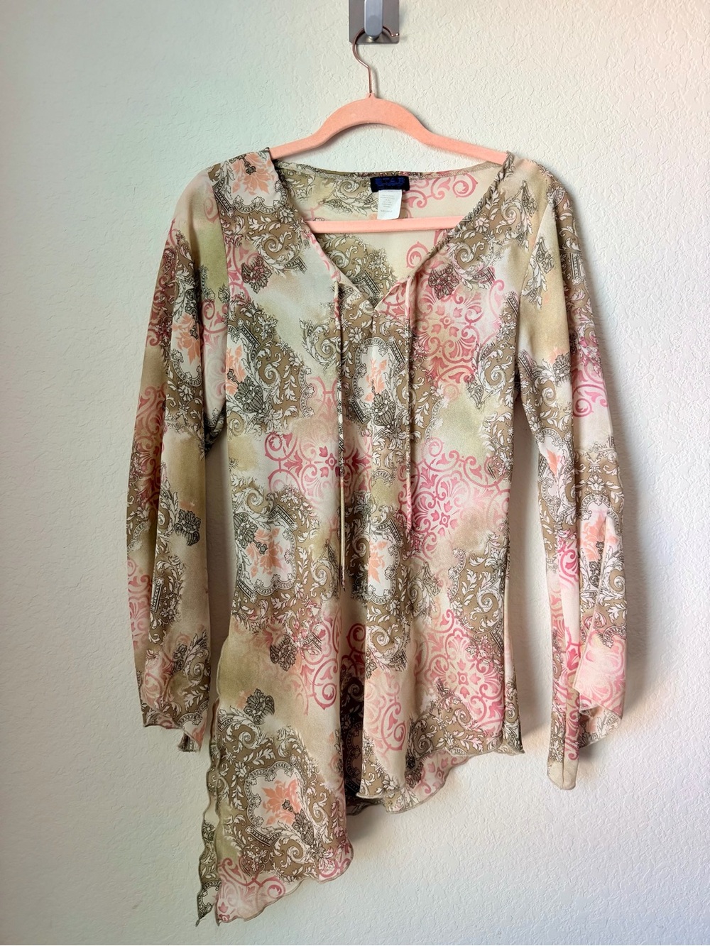 Y2K Vintage Star City Beige & Pink Paisley Fairy Top